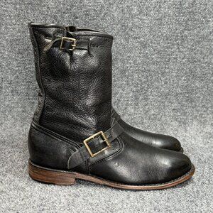 Vintage Shoe Company Veronica Engineer Boots Women's Size 8 Black Leather Buckle